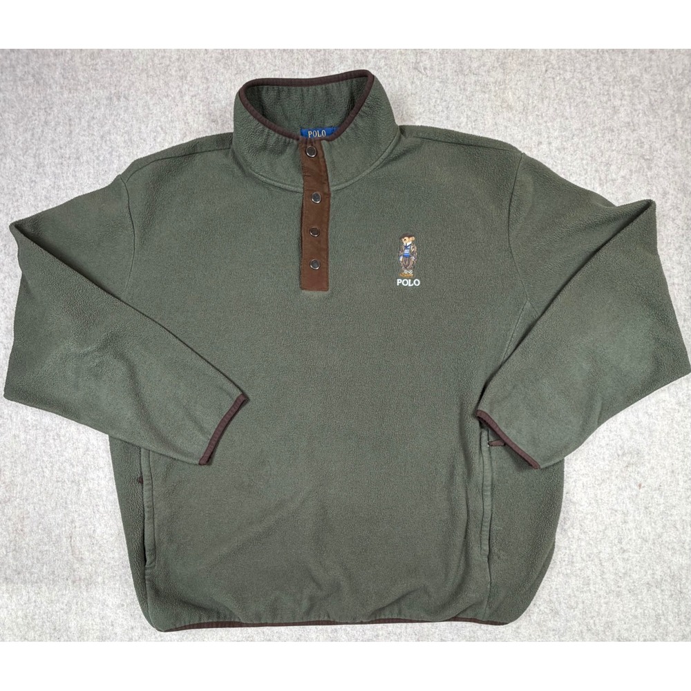 Polo Ralph Lauren Fleece Pullover Mens 3XB Green Polo Bear Quarter Snap Mock - Picture 2 of 11